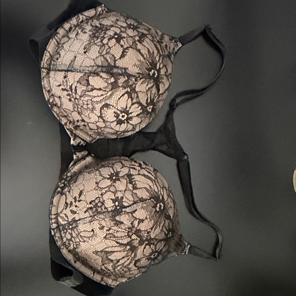 Victoria's Secret Black Lace Overlay on Nude Bra
